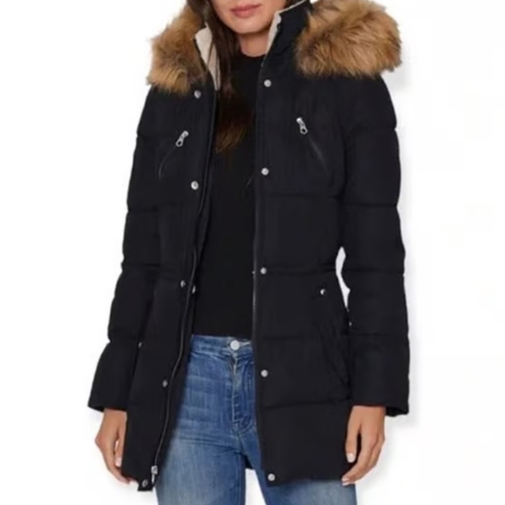 Nautica Black Puffer Jacket with Faux Fur Hood